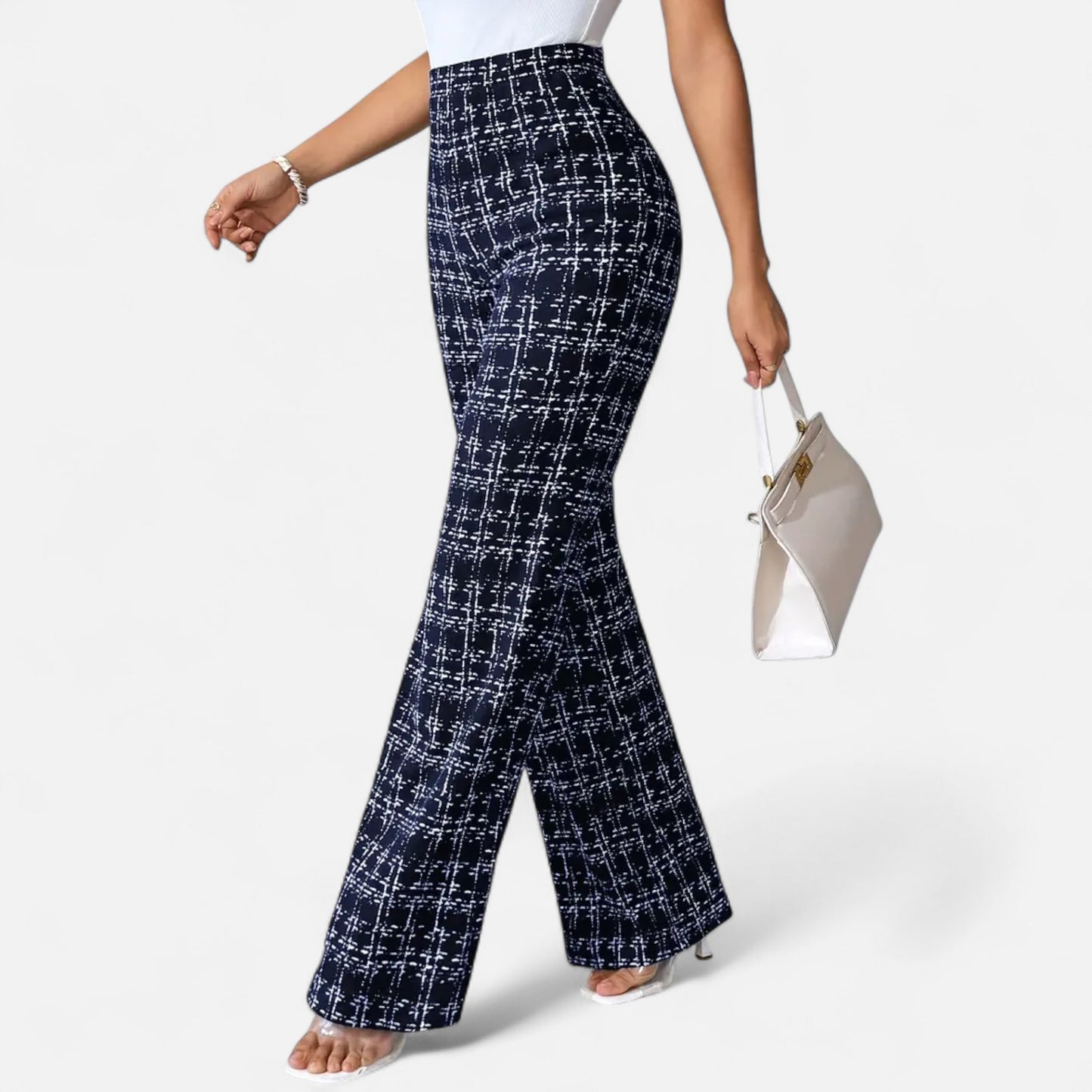 Riveromode | Women’s High-Waist Checkered Straight Leg Trousers