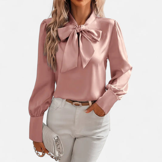 Riveromode | Women’s Satin Blouse with Bow Tie Neck