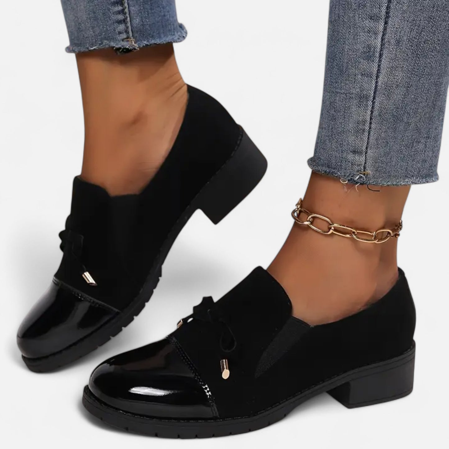 Riveromode | Women’s Patent-Toe Loafers in Black Leather