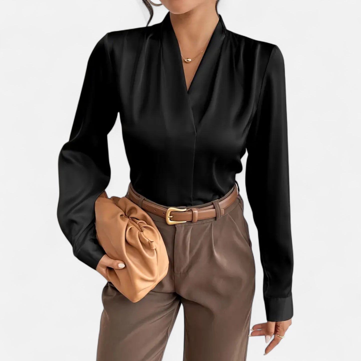 Riveromode | Women’s Satin Blouse with Elegant V-Neck