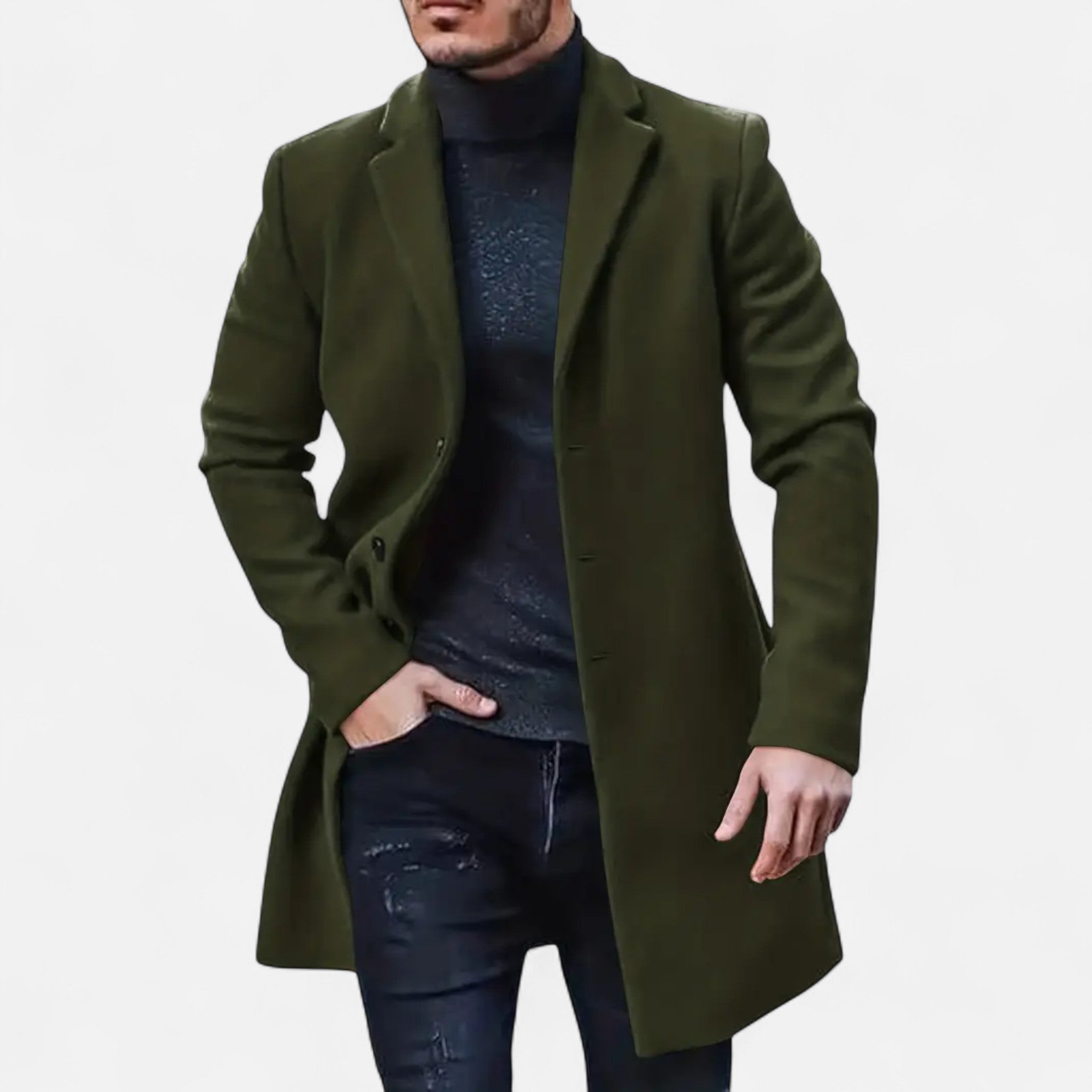 Riveromode | Men’s Long Wool Blend Overcoat in Classic Design