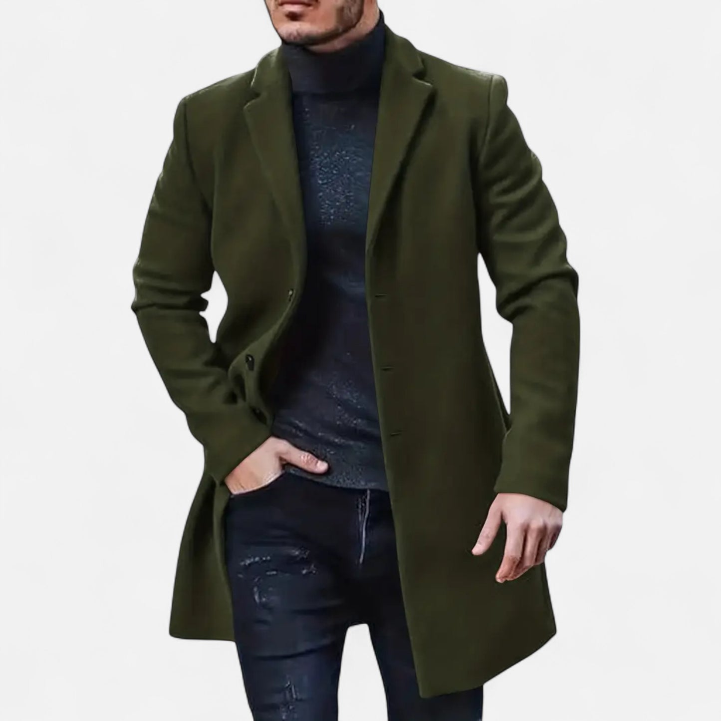 Riveromode | Men’s Long Wool Blend Overcoat in Classic Design