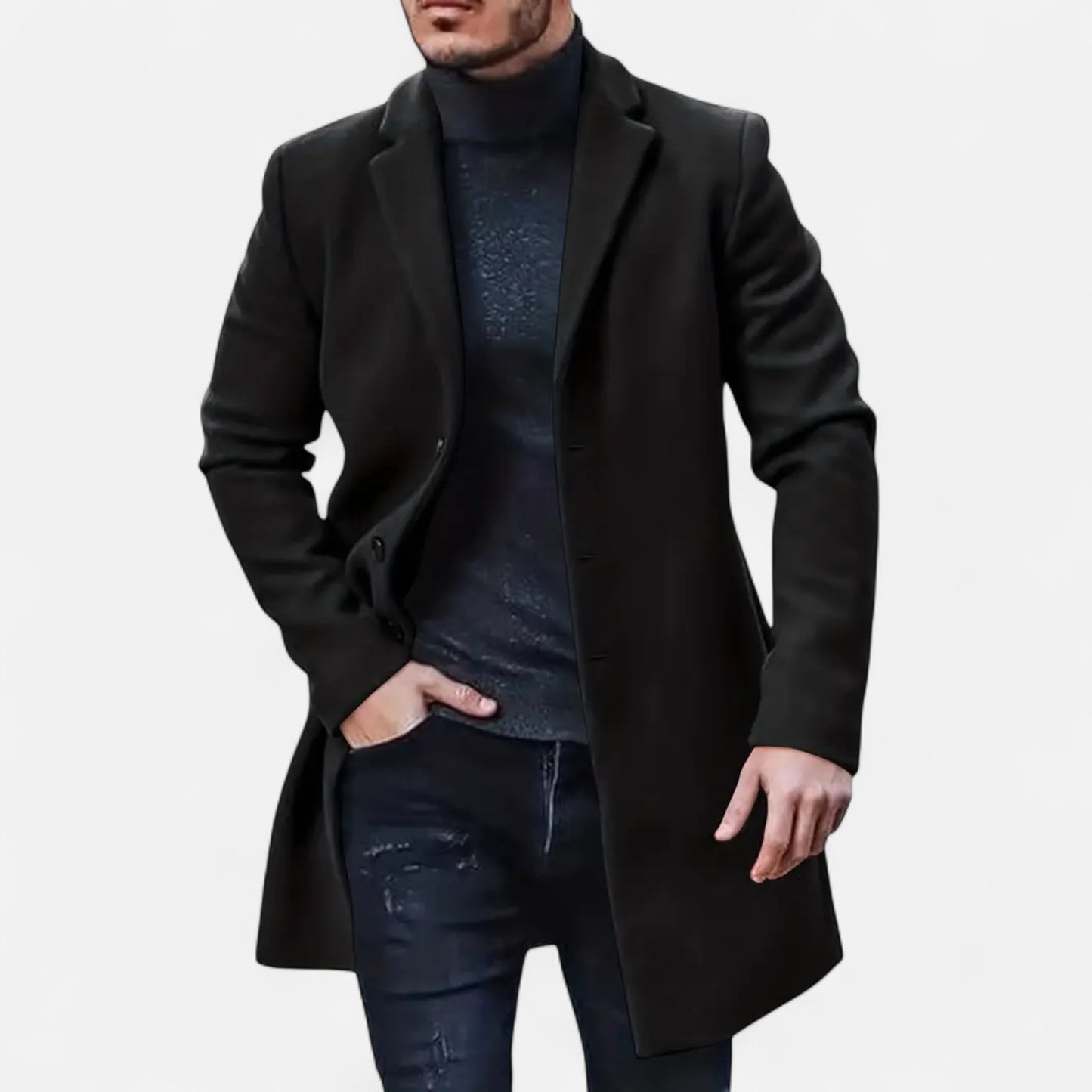 Riveromode | Men’s Long Wool Blend Overcoat in Classic Design