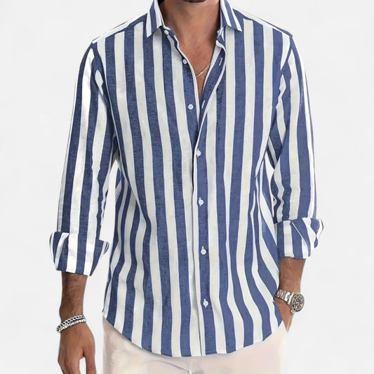 Rivero Mode | Men’s Striped Cotton-Linen Dress Shirt