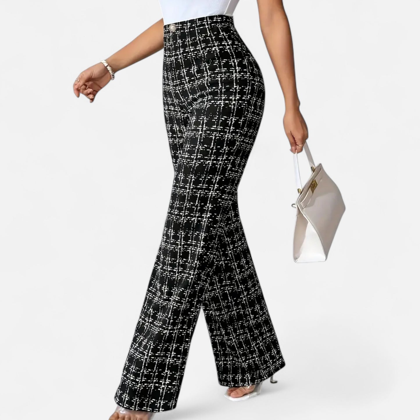 Riveromode | Women’s High-Waist Checkered Straight Leg Trousers