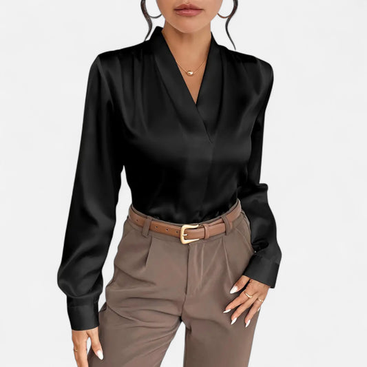 Riveromode | Women’s Satin Blouse with Elegant V-Neck