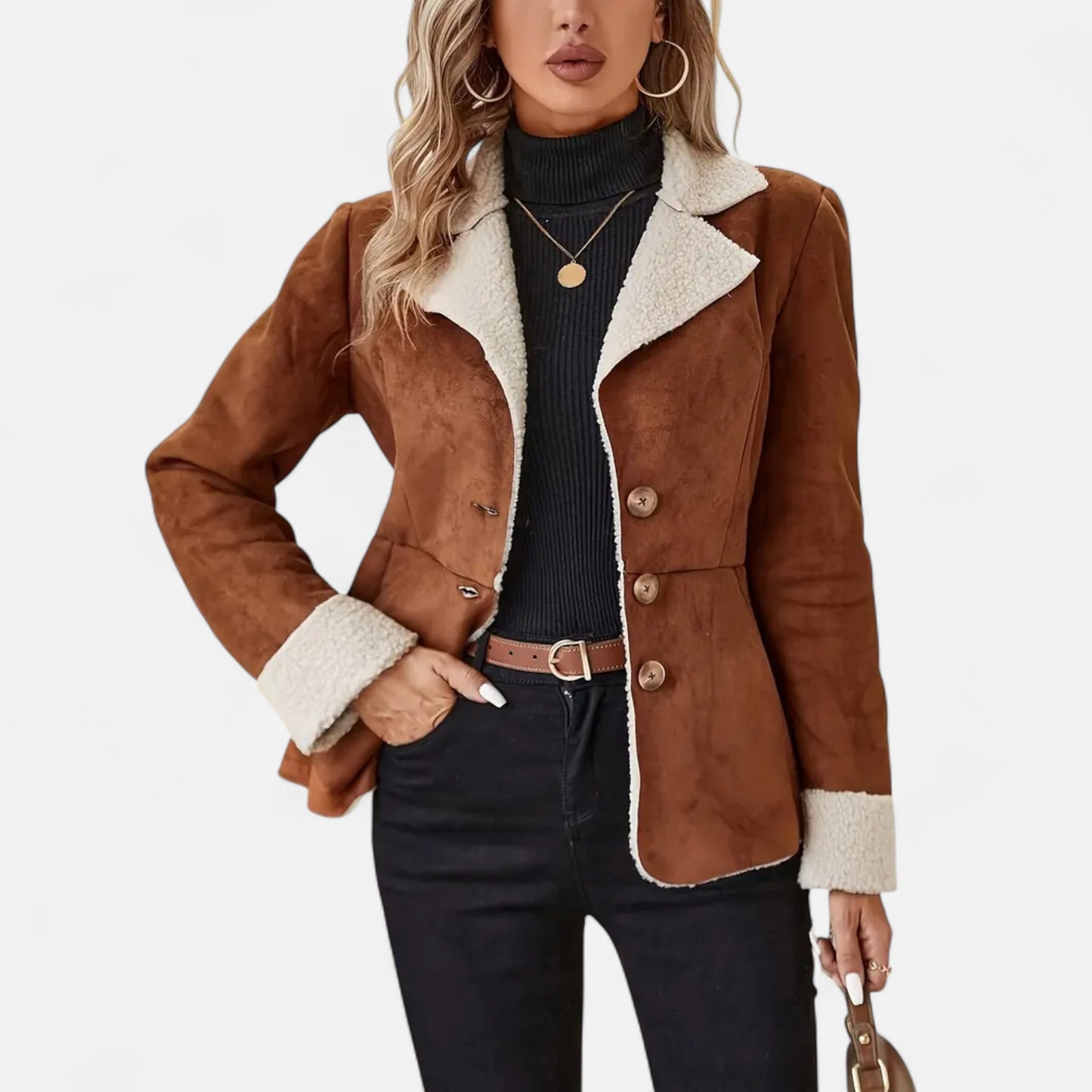 Riveromode | Women’s Faux Fur Jacket with Button Front