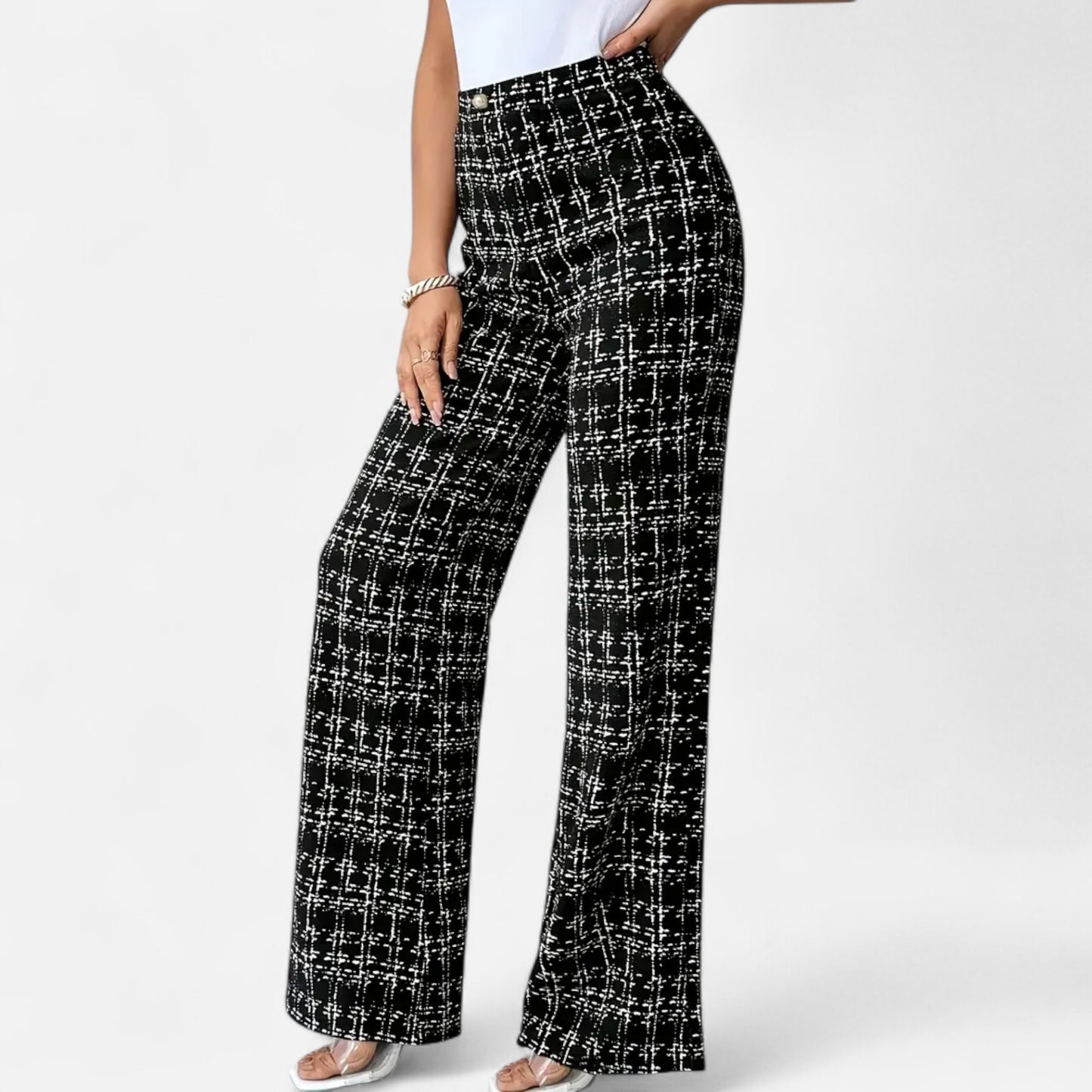 Riveromode | Women’s High-Waist Checkered Straight Leg Trousers