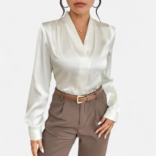 Riveromode | Women’s Satin Blouse with Elegant V-Neck