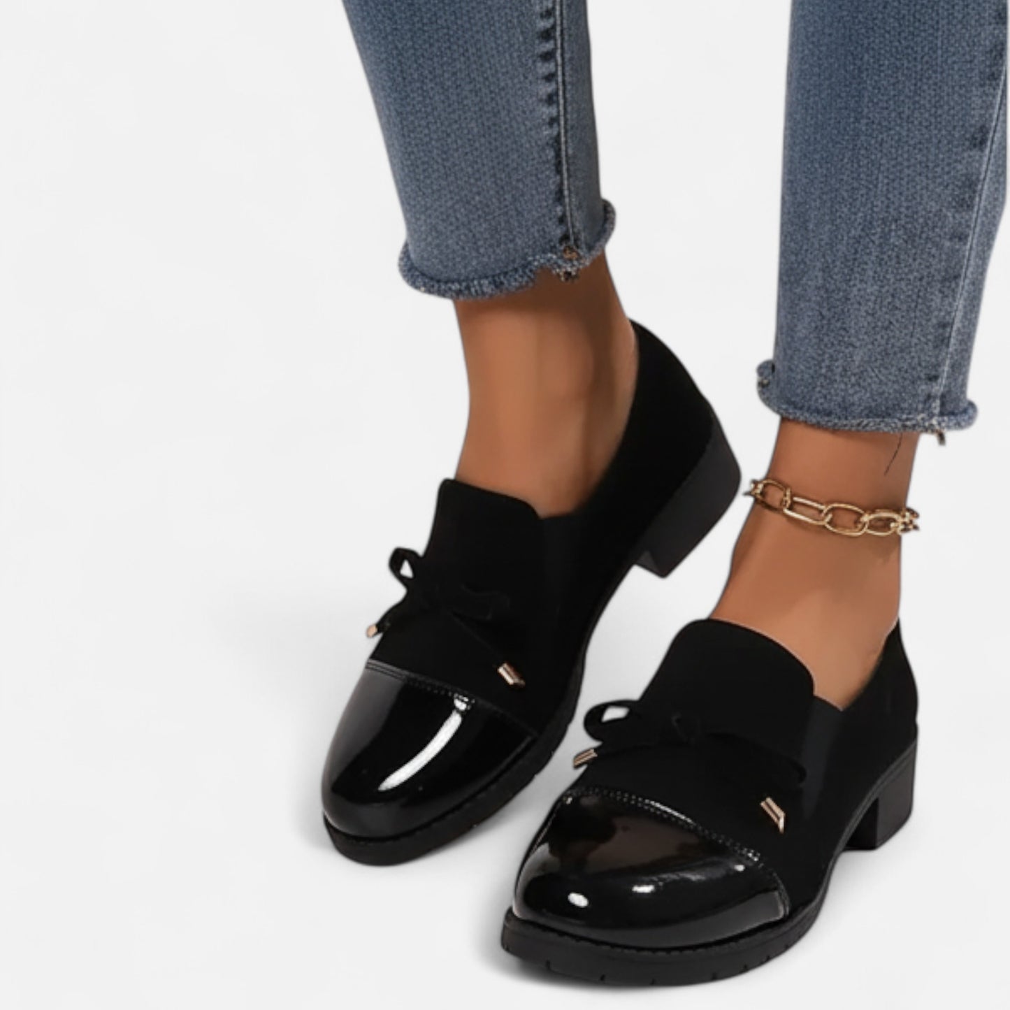 Riveromode | Women’s Patent-Toe Loafers in Black Leather