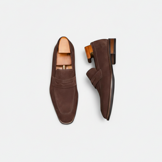 Riveromode | Men’s Suede Penny Loafers – Classic Slip-On Elegance
