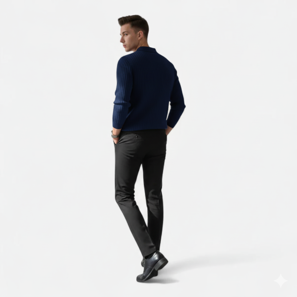 Riveromode | Men’s Ribbed Knit Polo in Long Sleeve Design