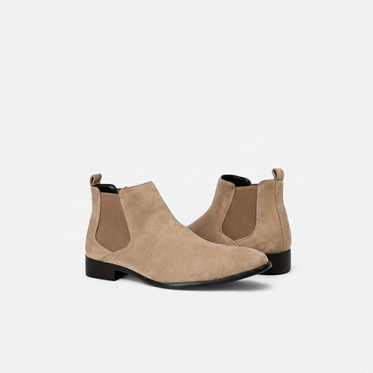 Riveromode | Men’s Chelsea Boots – Beige, Black & Brown Suede Elegance