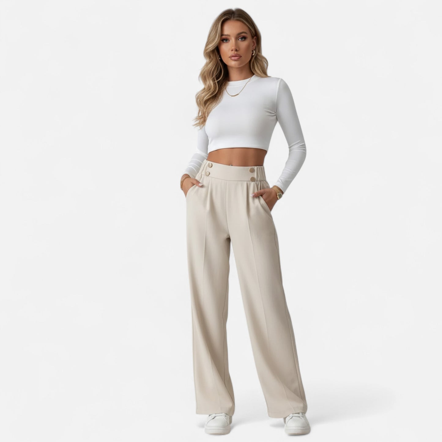 Riveromode | Women’s High-Waist Wide Leg Trousers in Elegant Cut