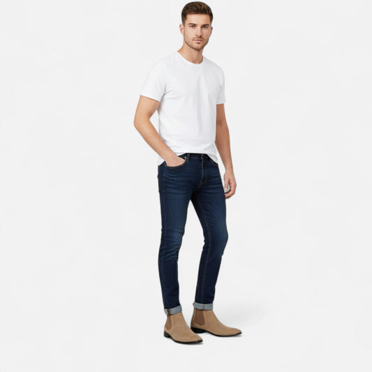 Riveromode | Men’s Chelsea Boots – Beige, Black & Brown Suede Elegance