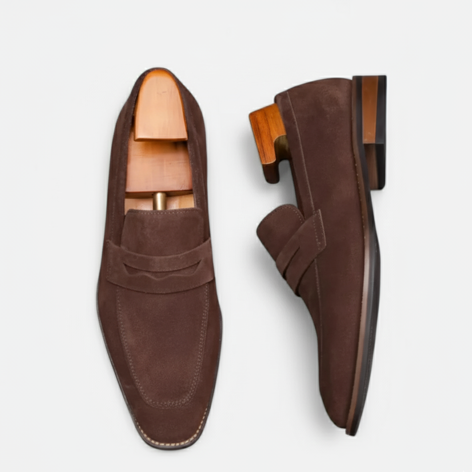 Riveromode | Men’s Suede Penny Loafers – Classic Slip-On Elegance