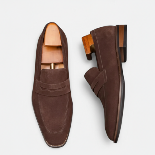 Riveromode | Men’s Suede Penny Loafers – Classic Slip-On Elegance