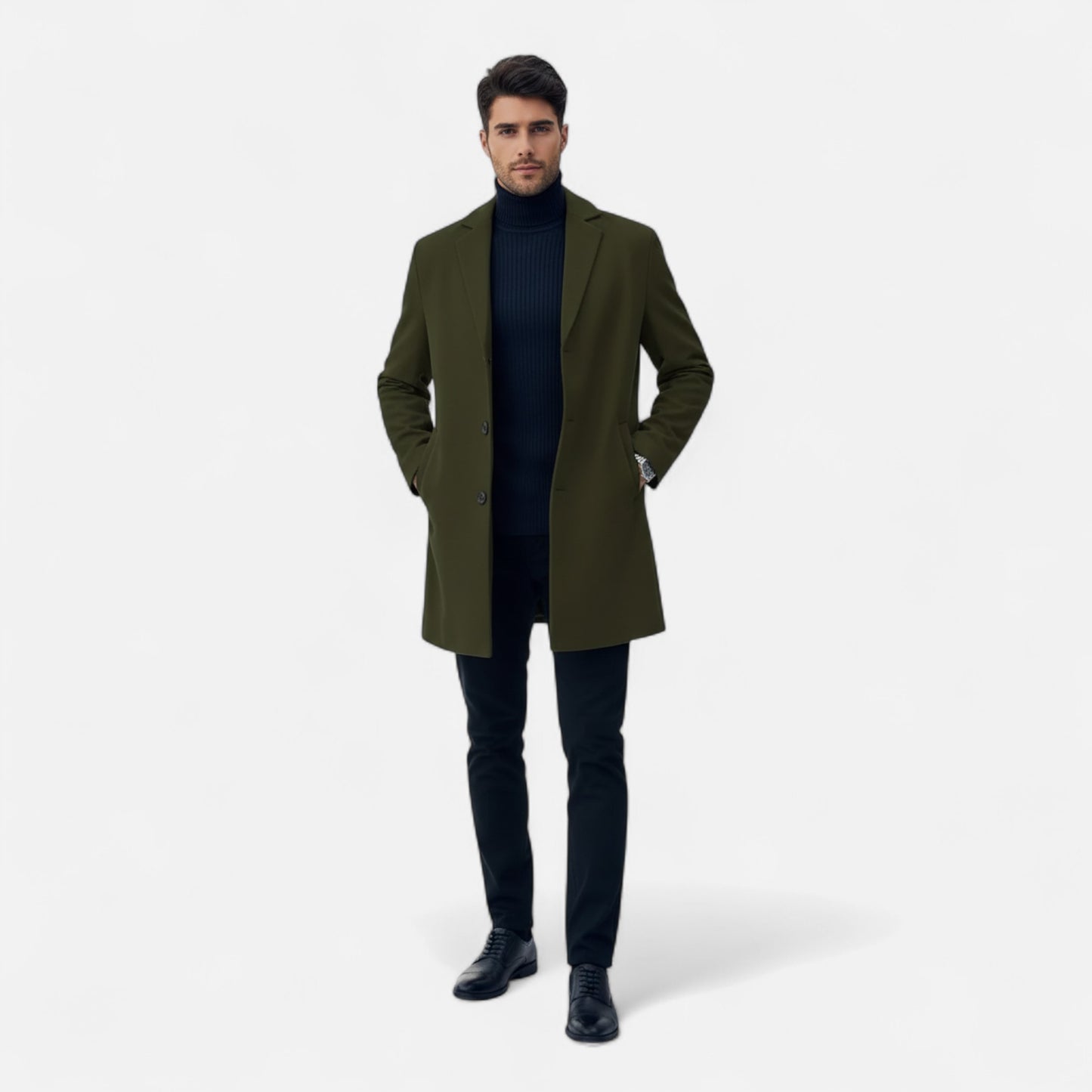 Riveromode | Men’s Long Wool Blend Overcoat in Classic Design