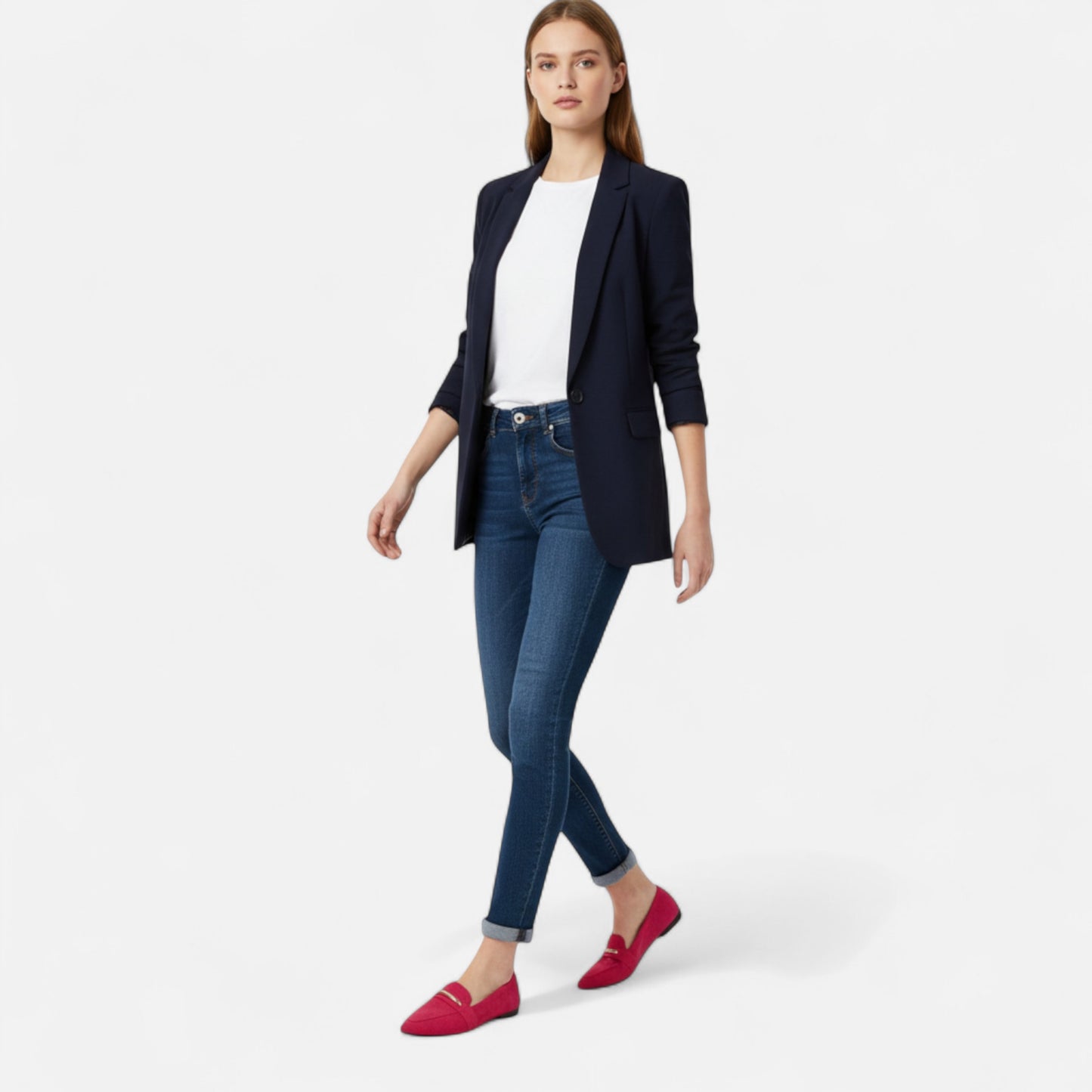 Riveromode | Women’s Red Loafers – Pointed Toe Gold Accent