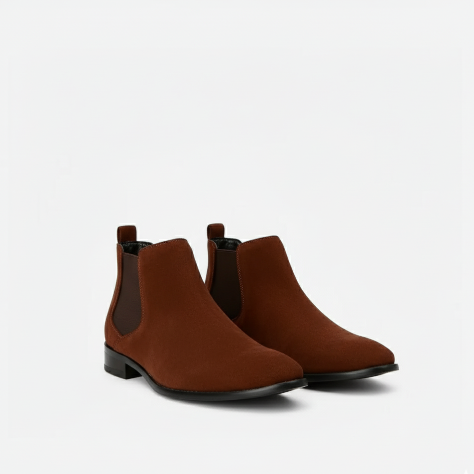 Riveromode | Men’s Chelsea Boots – Beige, Black & Brown Suede Elegance