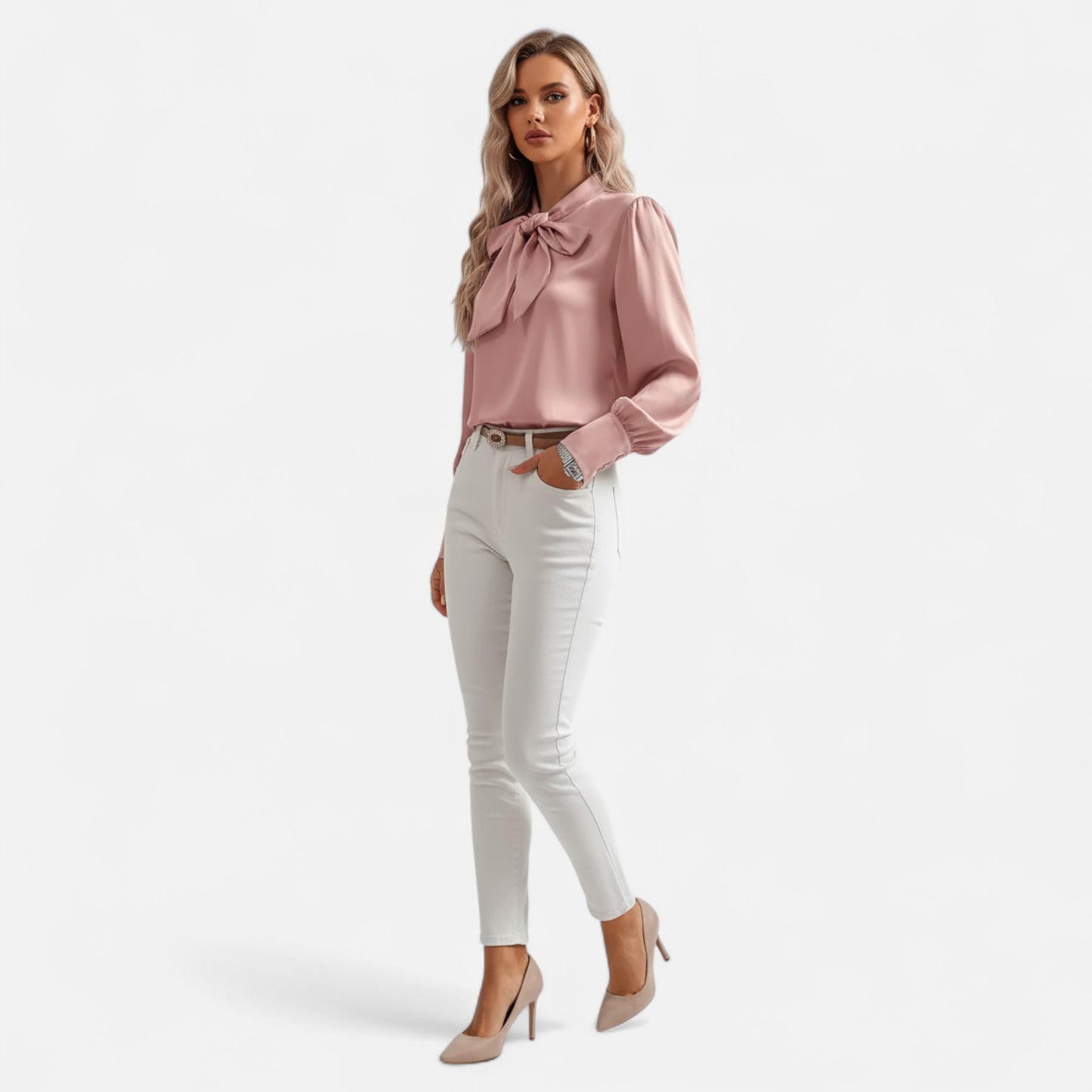 Riveromode | Women’s Satin Blouse with Bow Tie Neck