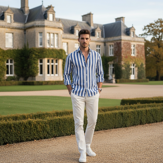 Riveromode | Men’s Striped Cotton-Linen Dress Shirt
