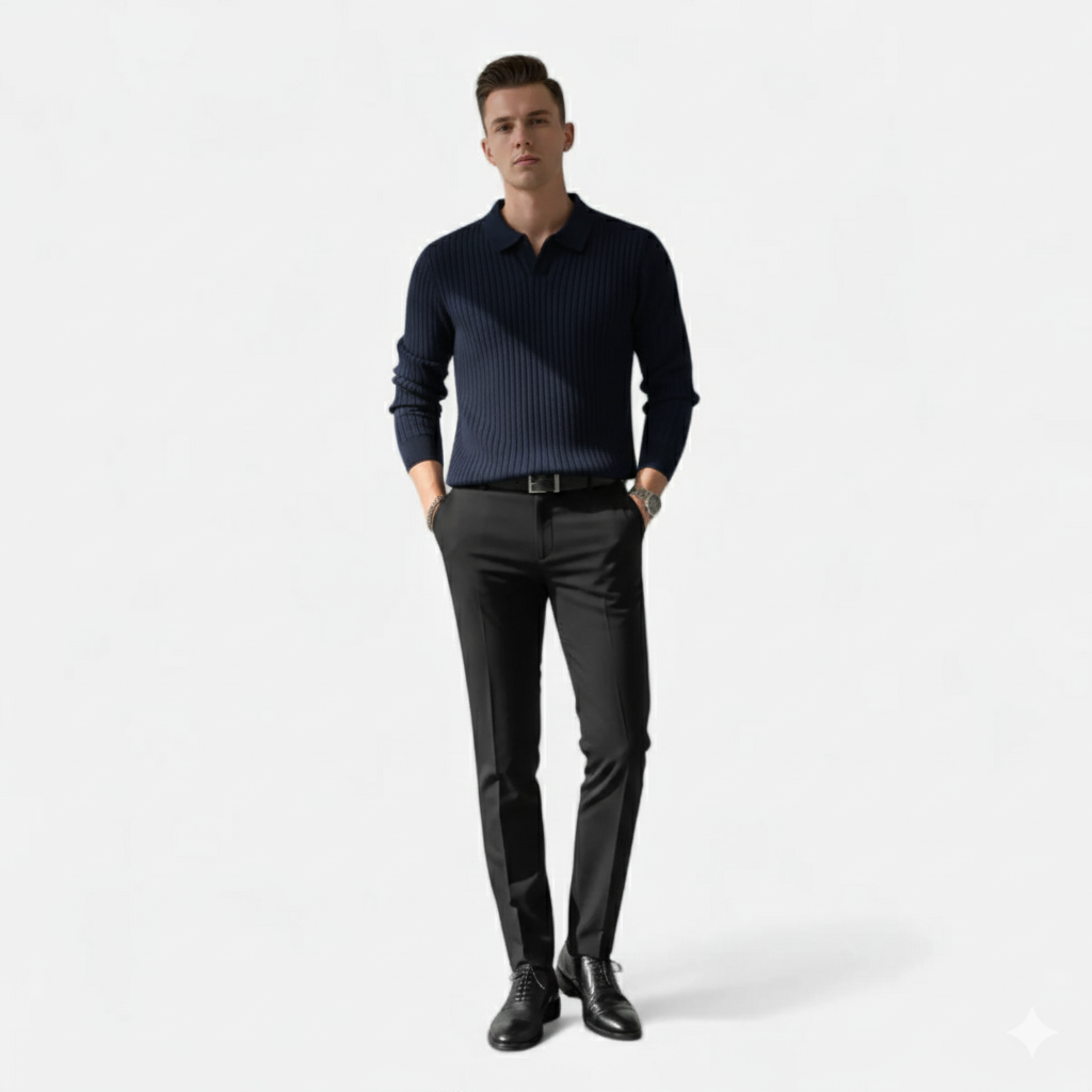 Riveromode | Men’s Ribbed Knit Polo in Long Sleeve Design