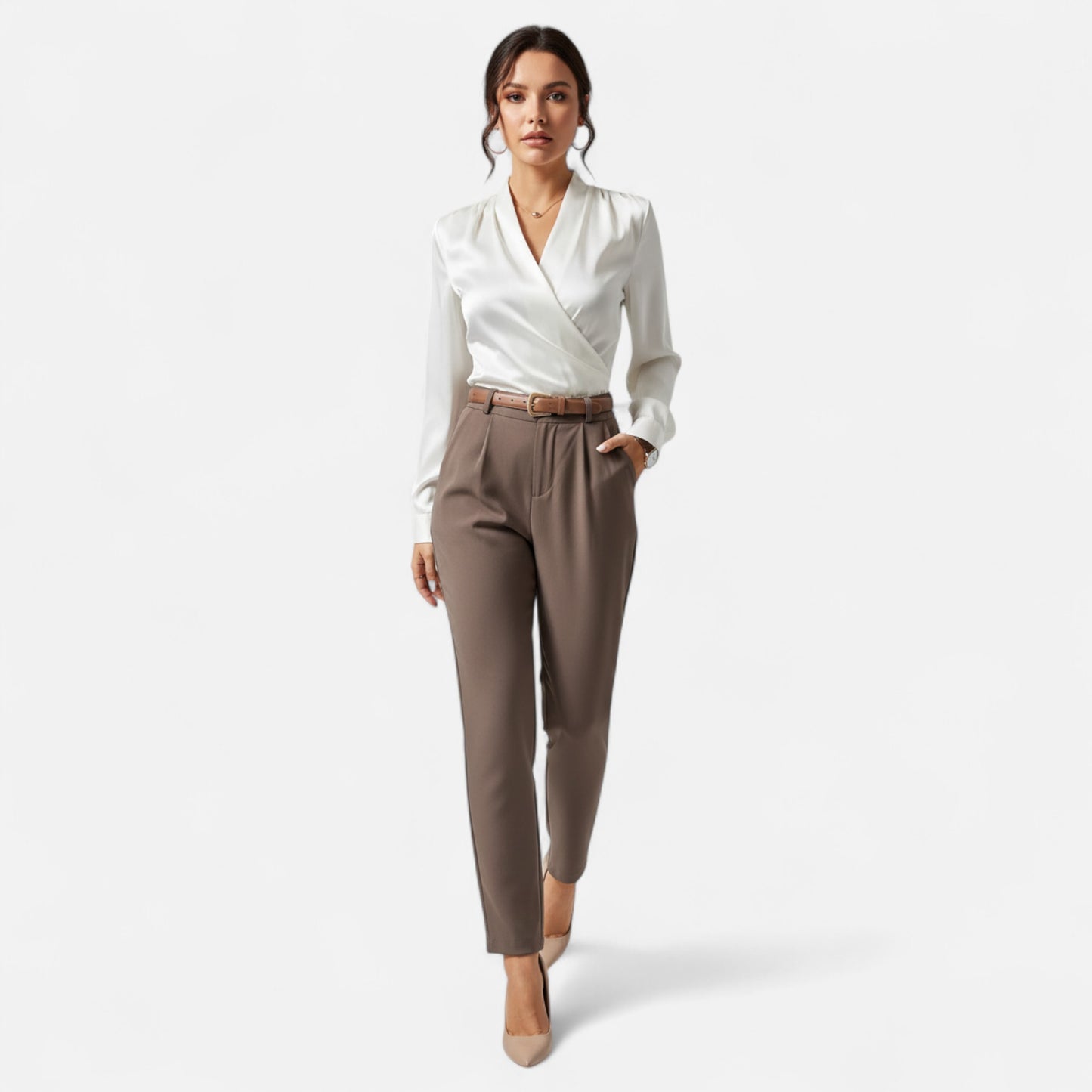Riveromode | Women’s Satin Blouse with Elegant V-Neck