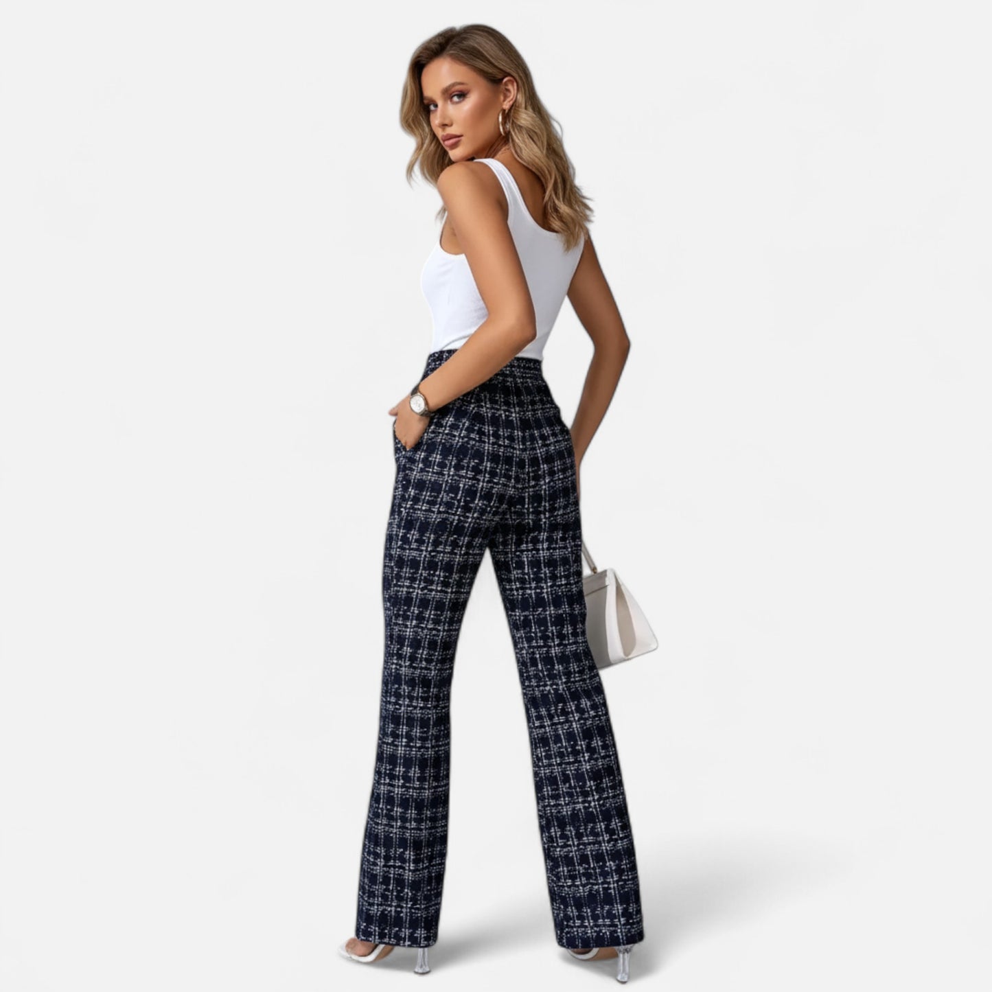Riveromode | Women’s High-Waist Checkered Straight Leg Trousers