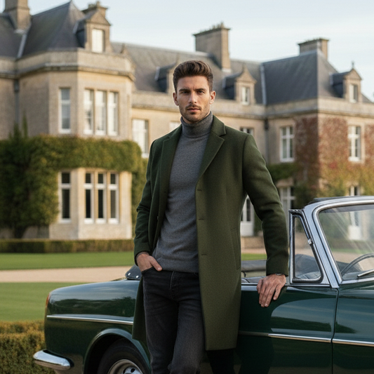 Riveromode | Men’s Long Wool Blend Overcoat in Classic Design