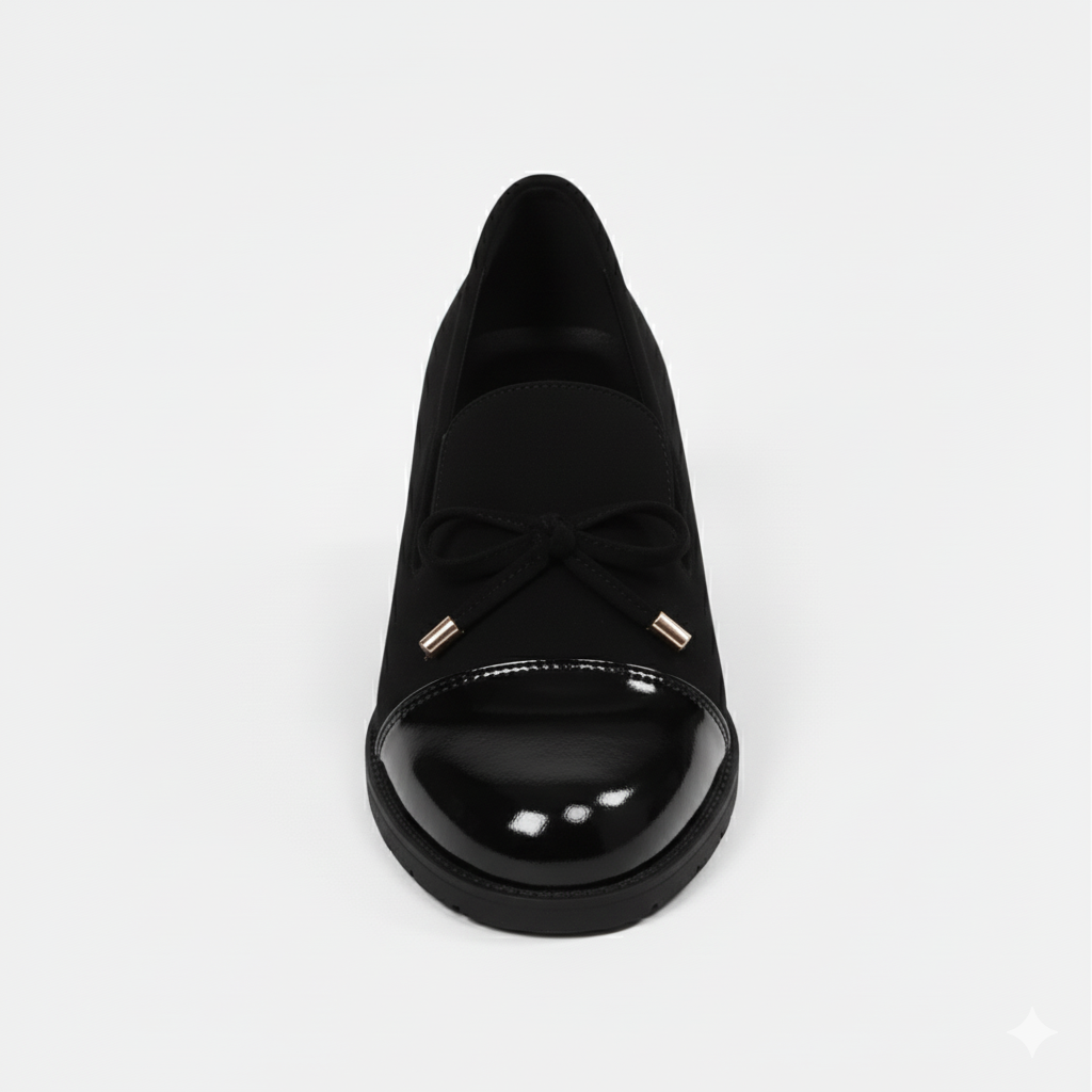 Riveromode | Women’s Patent-Toe Loafers in Black Leather