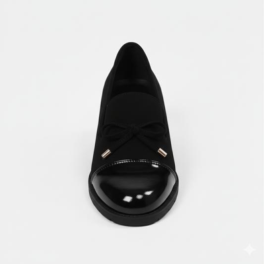 Riveromode | Women’s Patent-Toe Loafers in Black Leather