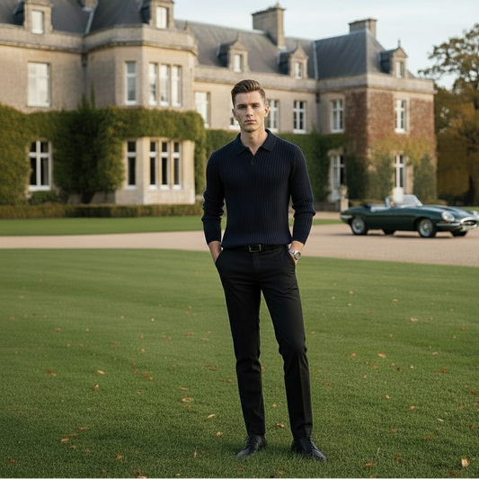 Riveromode | Men’s Ribbed Knit Polo in Long Sleeve Design