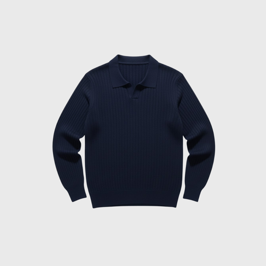 Riveromode | Men’s Ribbed Knit Polo in Long Sleeve Design
