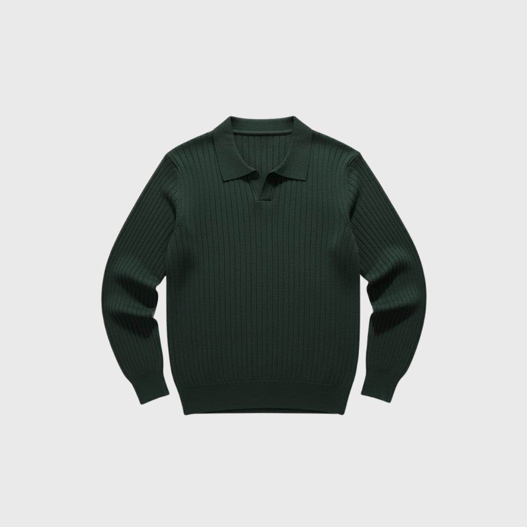 Riveromode | Men’s Ribbed Knit Polo in Long Sleeve Design