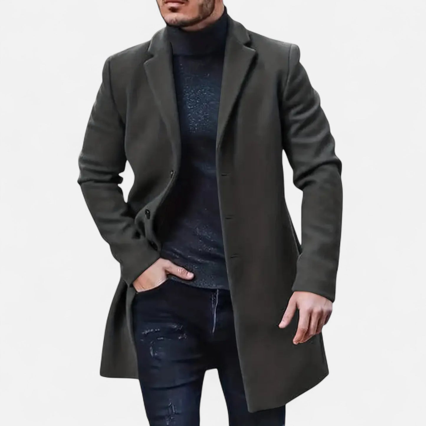 Riveromode | Men’s Long Wool Blend Overcoat in Classic Design