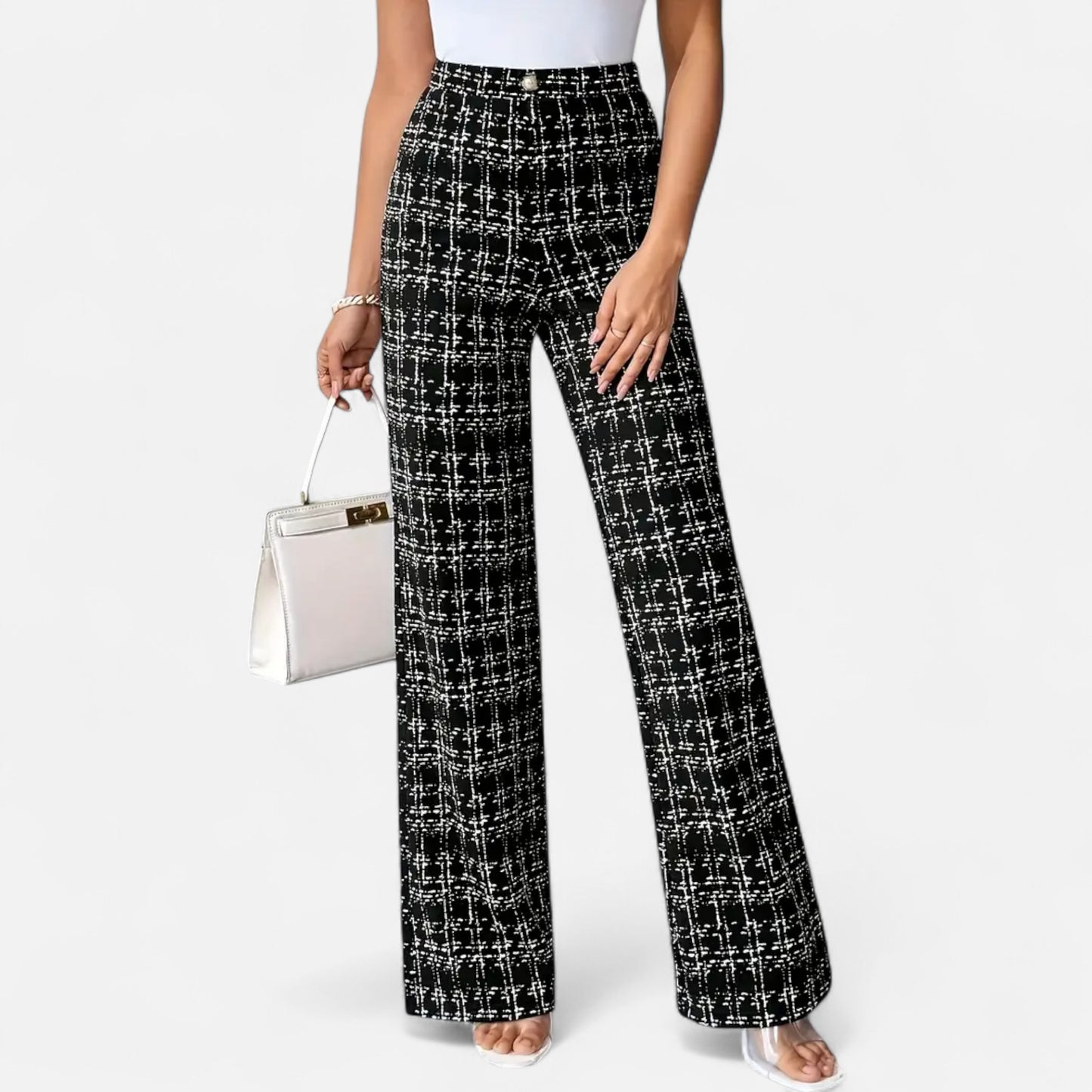 Riveromode | Women’s High-Waist Checkered Straight Leg Trousers
