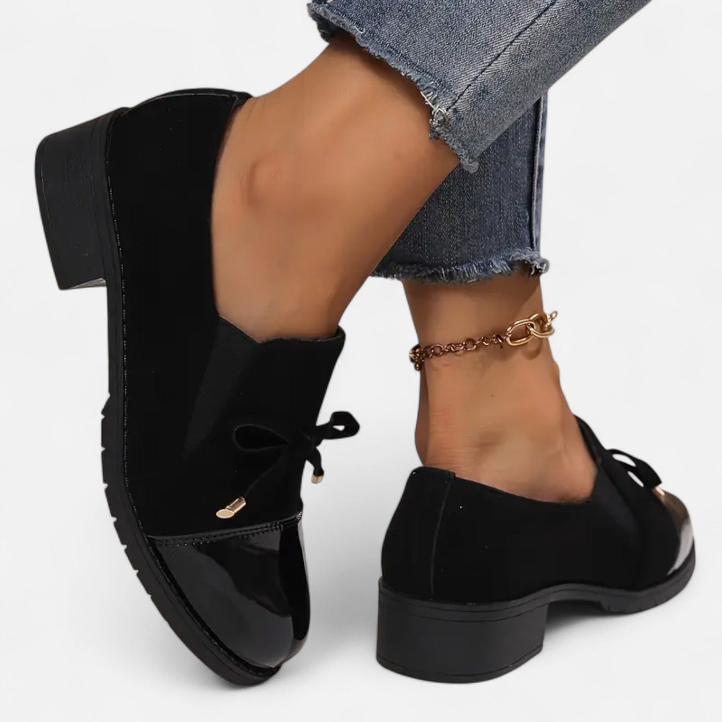Riveromode | Women’s Patent-Toe Loafers in Black Leather
