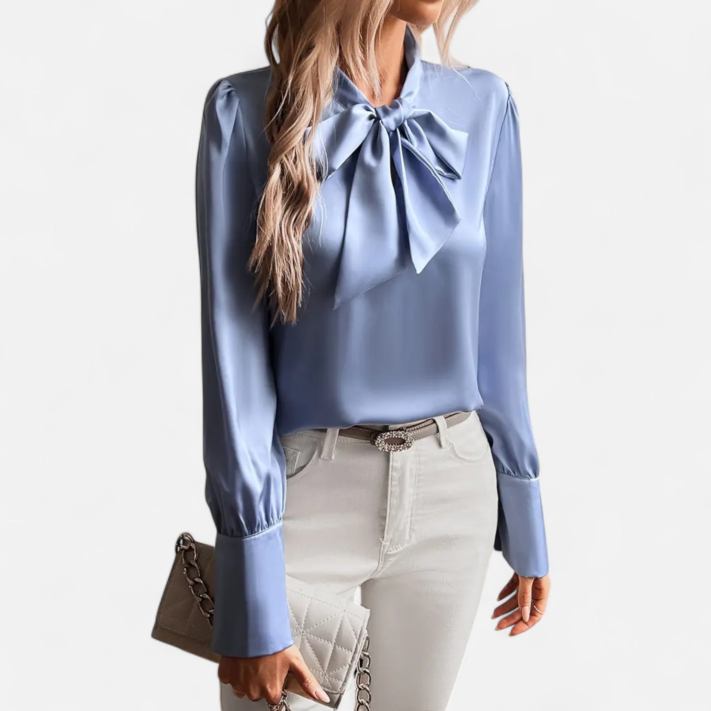 Riveromode | Women’s Satin Blouse with Bow Tie Neck