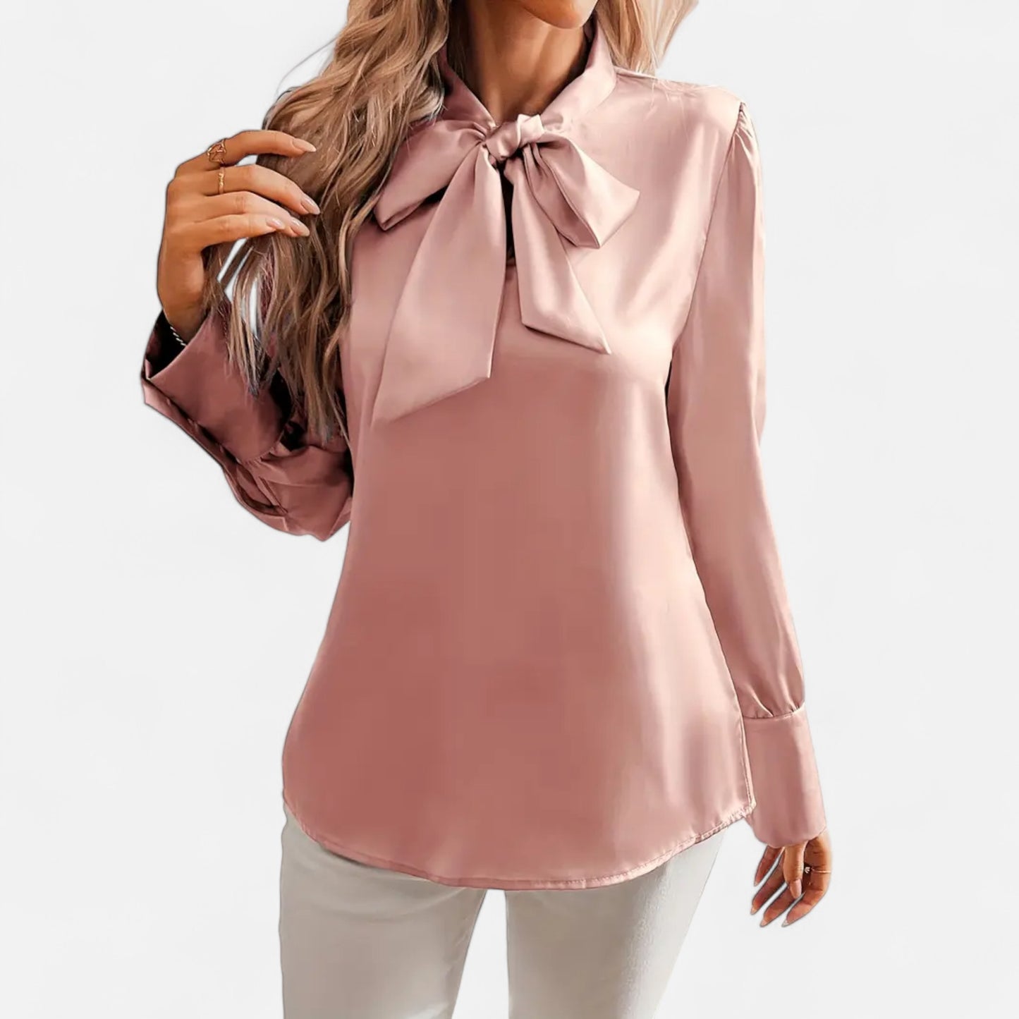 Riveromode | Women’s Satin Blouse with Bow Tie Neck