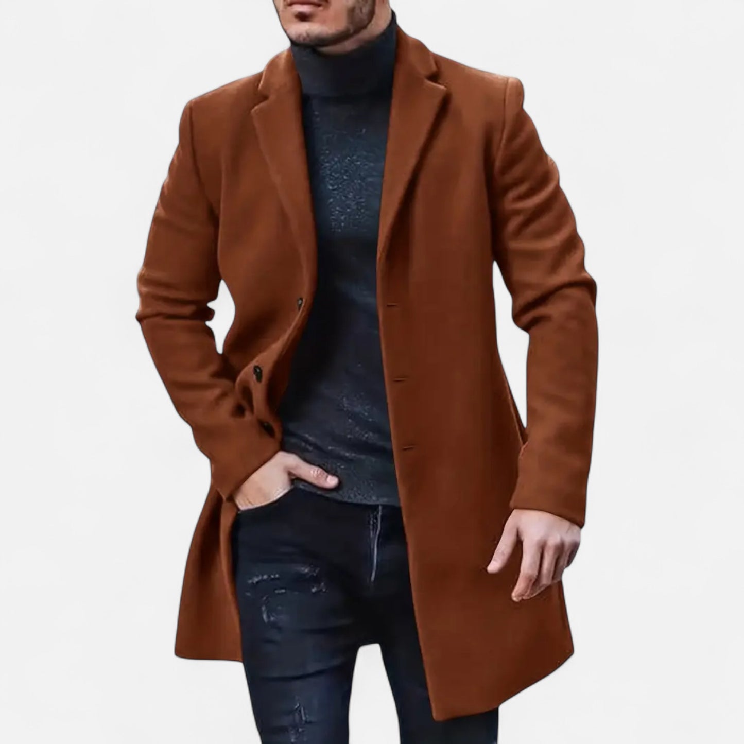 Riveromode | Men’s Long Wool Blend Overcoat in Classic Design