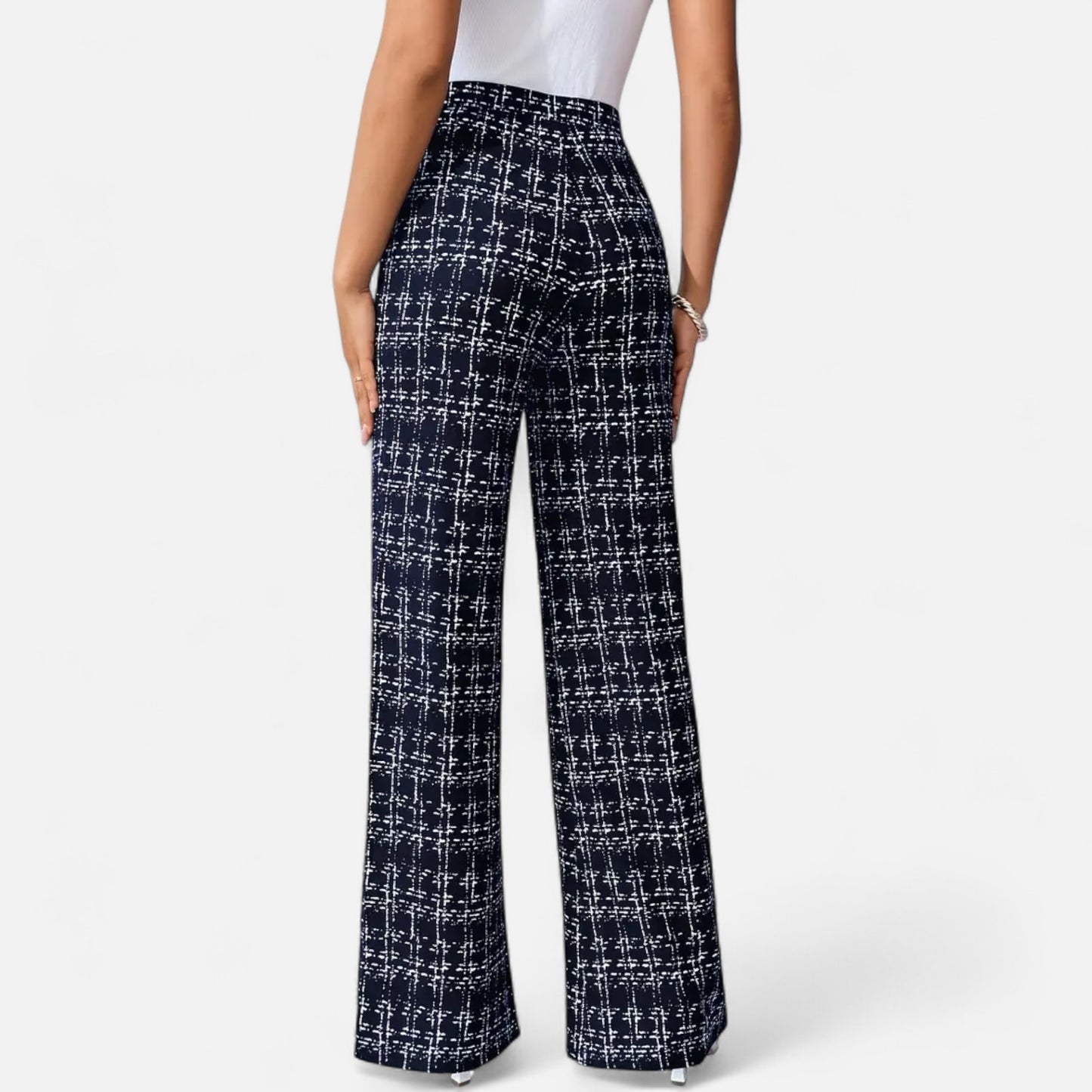 Riveromode | Women’s High-Waist Checkered Straight Leg Trousers