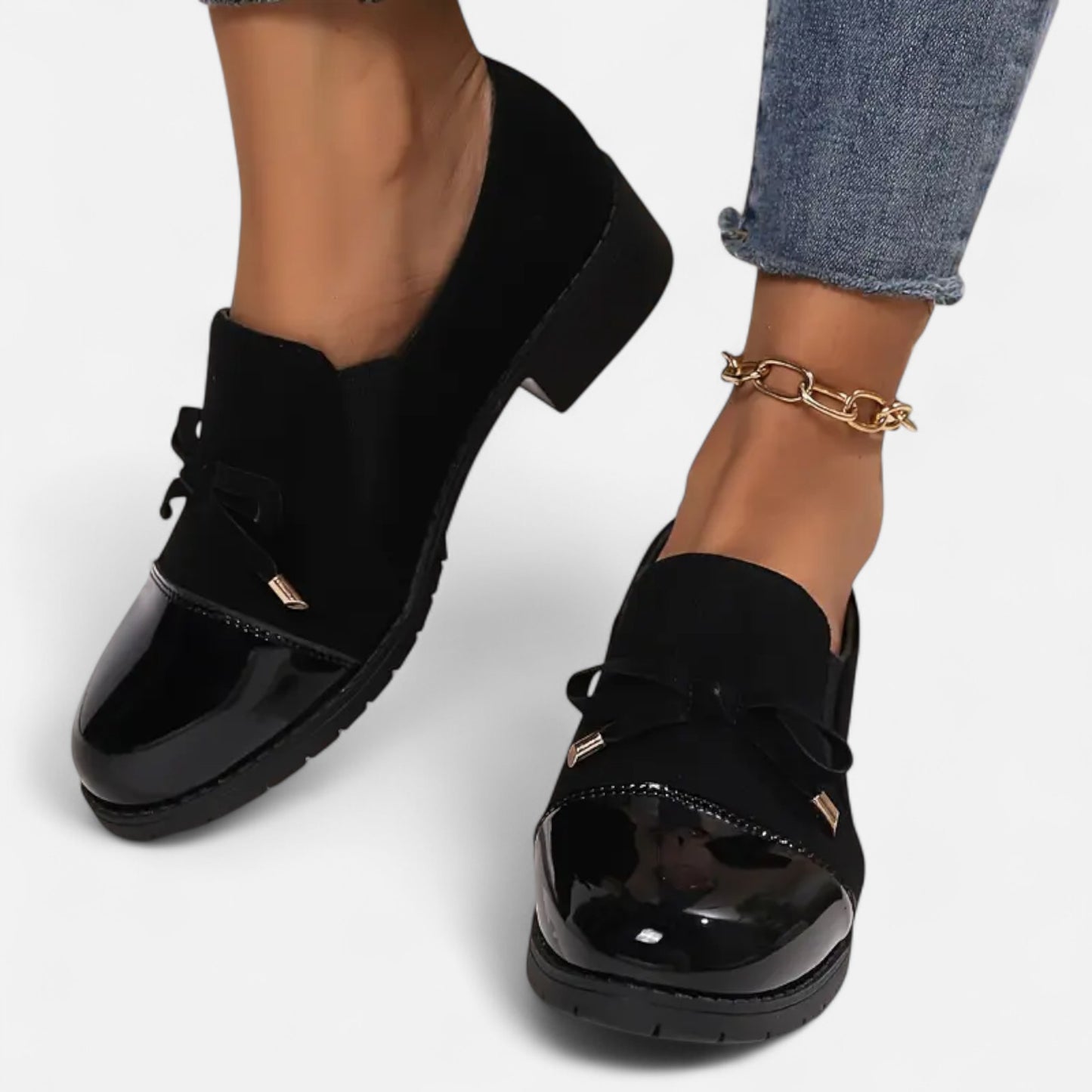 Riveromode | Women’s Patent-Toe Loafers in Black Leather