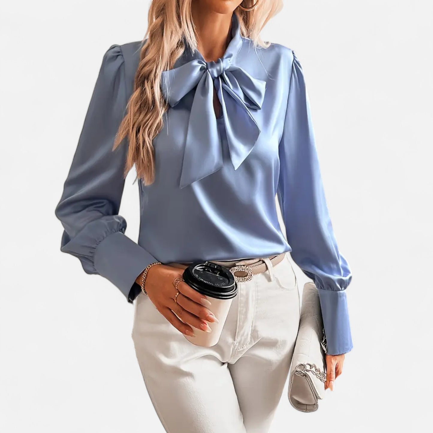 Riveromode | Women’s Satin Blouse with Bow Tie Neck