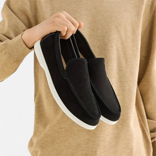Riveromode | Men’s Suede Slip-On Loafers – Casual White Sole Style