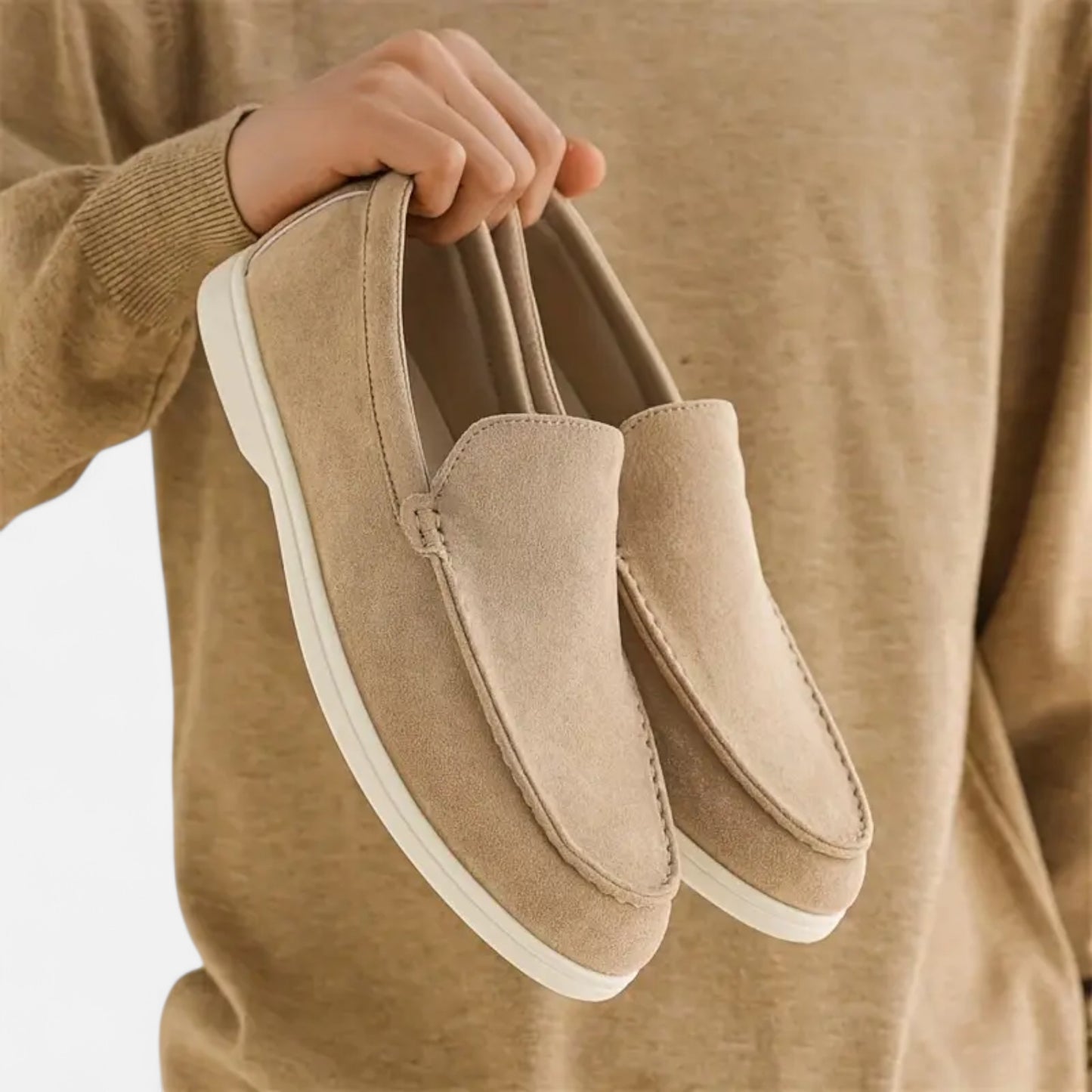 Riveromode | Men’s Suede Slip-On Loafers – Casual White Sole Style