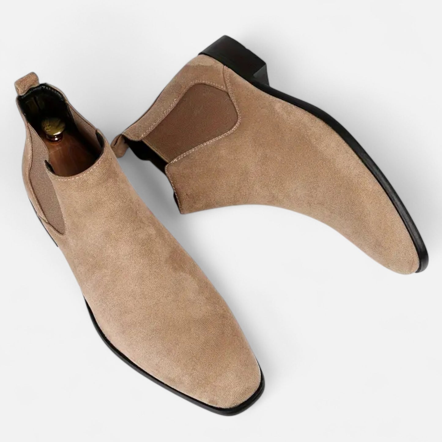 Riveromode | Men’s Chelsea Boots – Beige, Black & Brown Suede Elegance