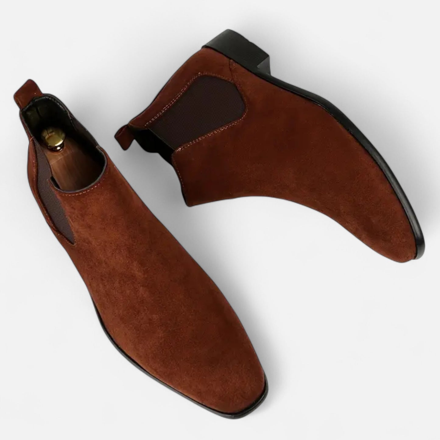 Riveromode | Men’s Chelsea Boots – Beige, Black & Brown Suede Elegance