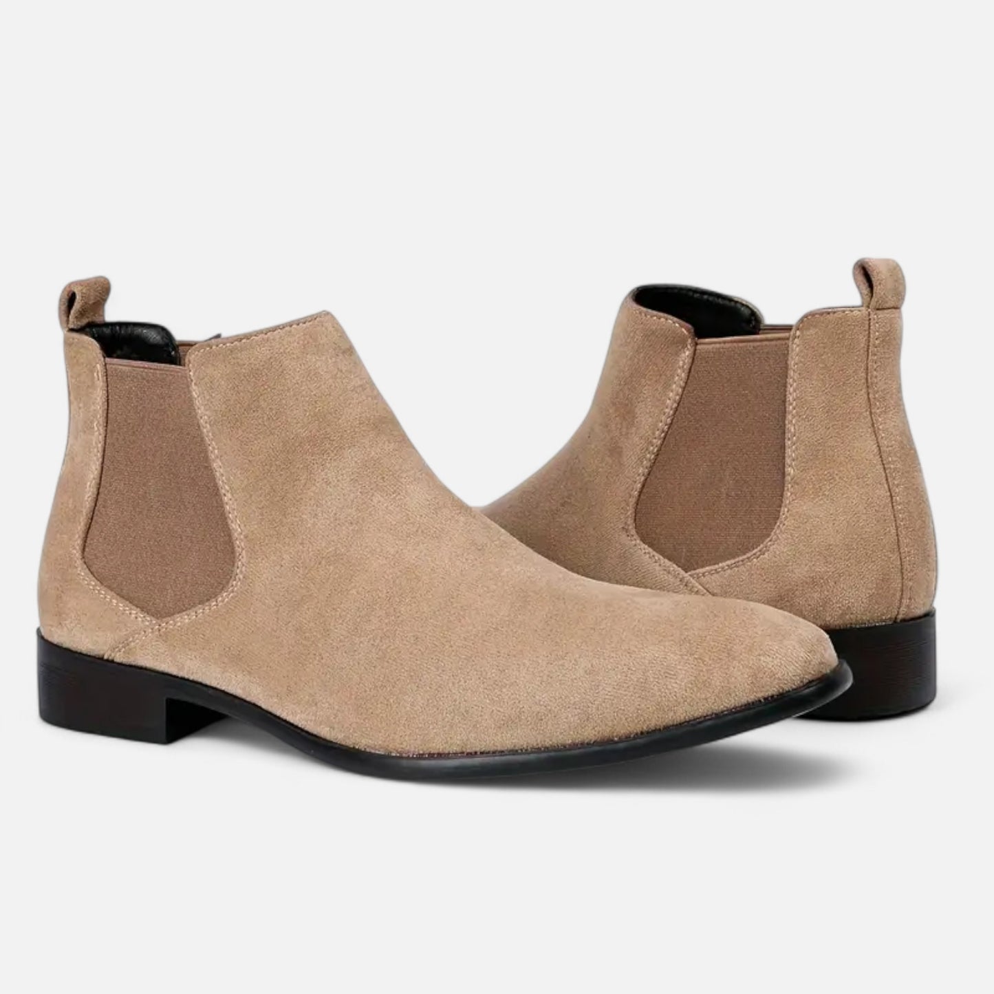 Riveromode | Men’s Chelsea Boots – Beige, Black & Brown Suede Elegance