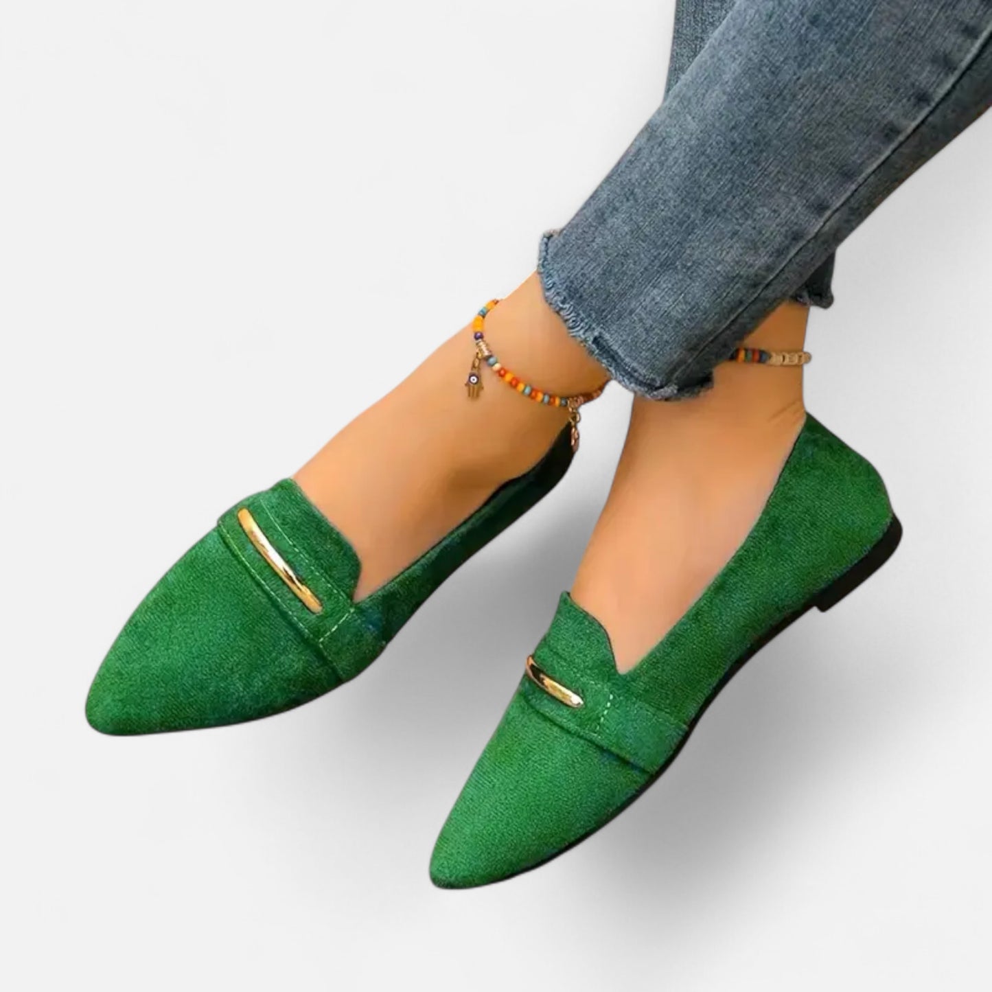 Riveromode | Women’s Red Loafers – Pointed Toe Gold Accent
